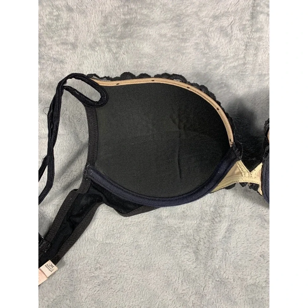 Victoria's Secret Very Sexy Womens 34C Black Bra Floral Lace Overlay